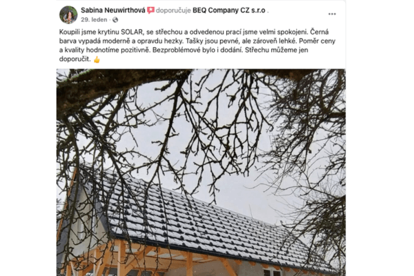 Reference na plastovou krytinu Solar